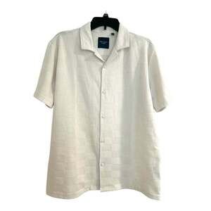 Guide London Premium Cream Textured Checkerboard Knit Camp Collar Shirt